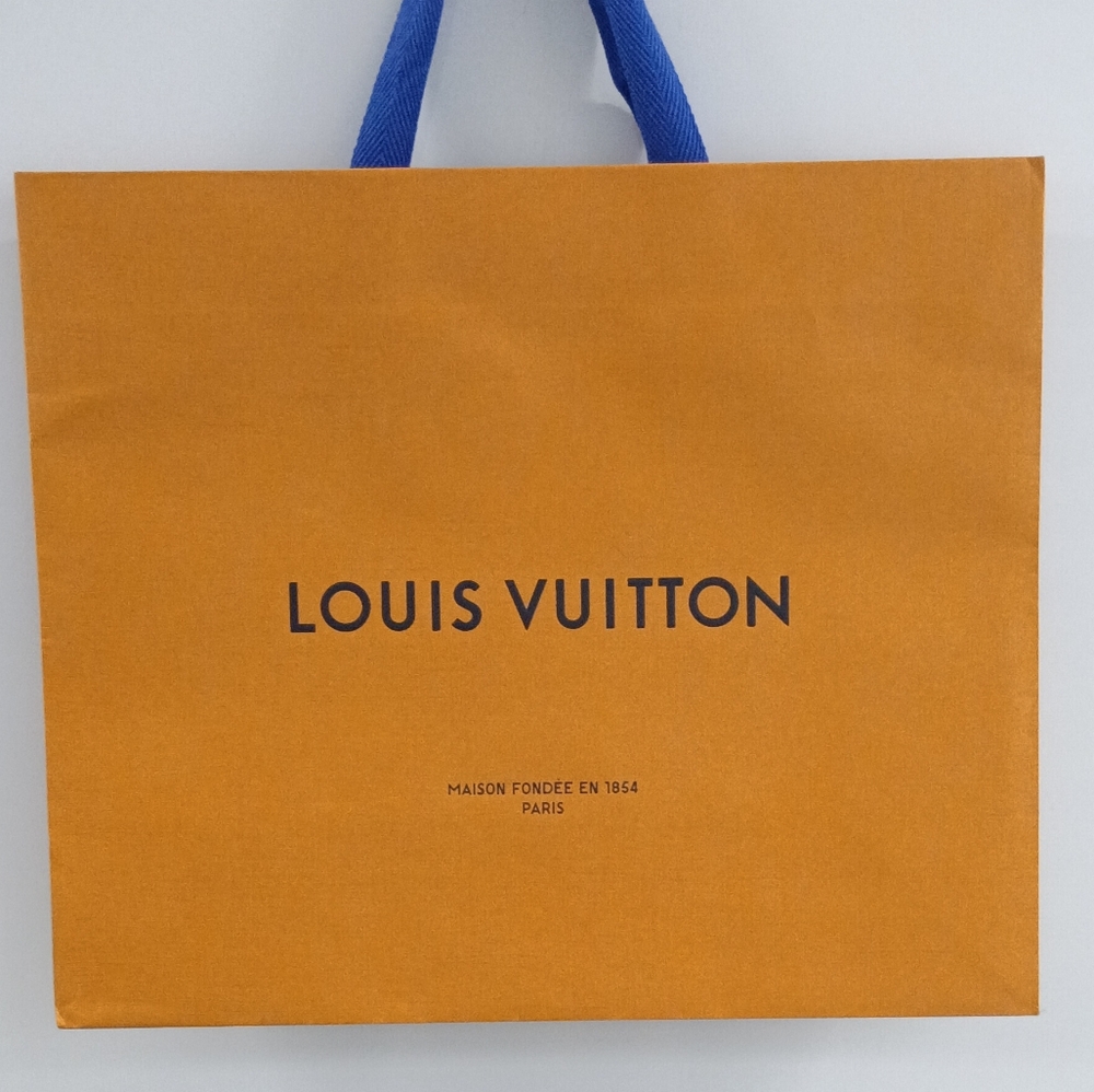 Louis Vuitton Orange Shopping Bag with Blue Handles